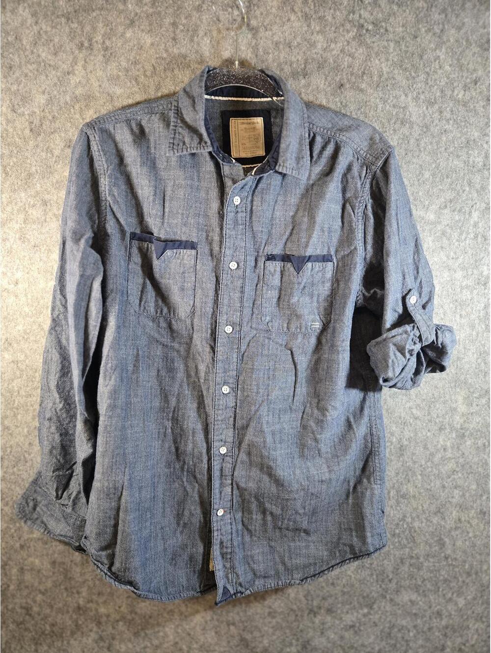 Vintage Sz M 90s 100% Denim Button-up Utility Chambray Shirt